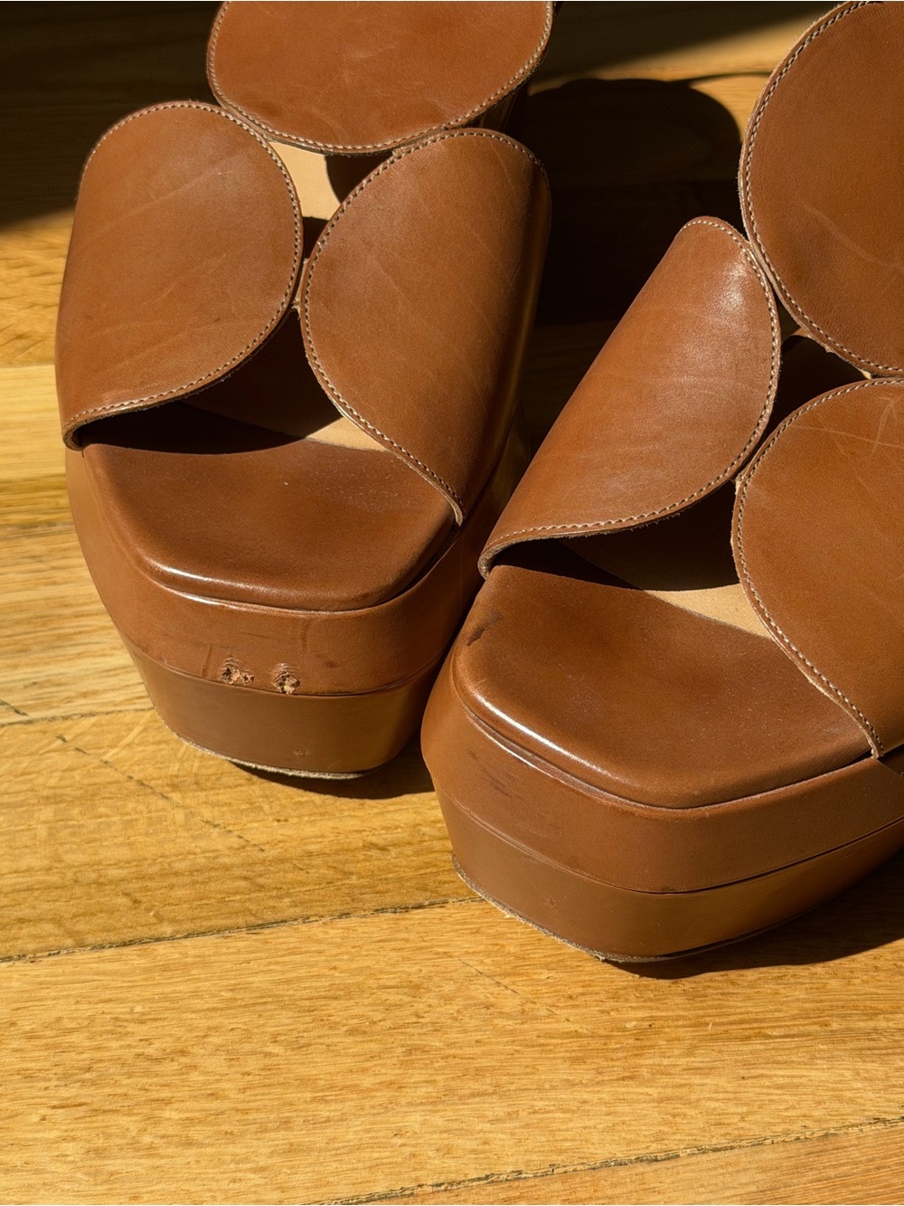 Dries Van Noten Brown Circle Cutout Leather Platforms - Picture 3 of 10